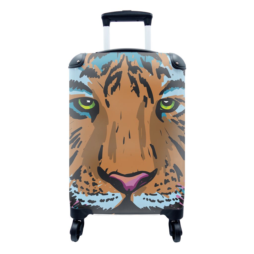 MuchoWow Koffer Handgepäck Trolley Rollkoffer Kleine Reisekoffer mit 4 Rollen - Tiger - Farbe - Augen - Cabin Size < 55x40x23 cm & 55x40x20 cm -...