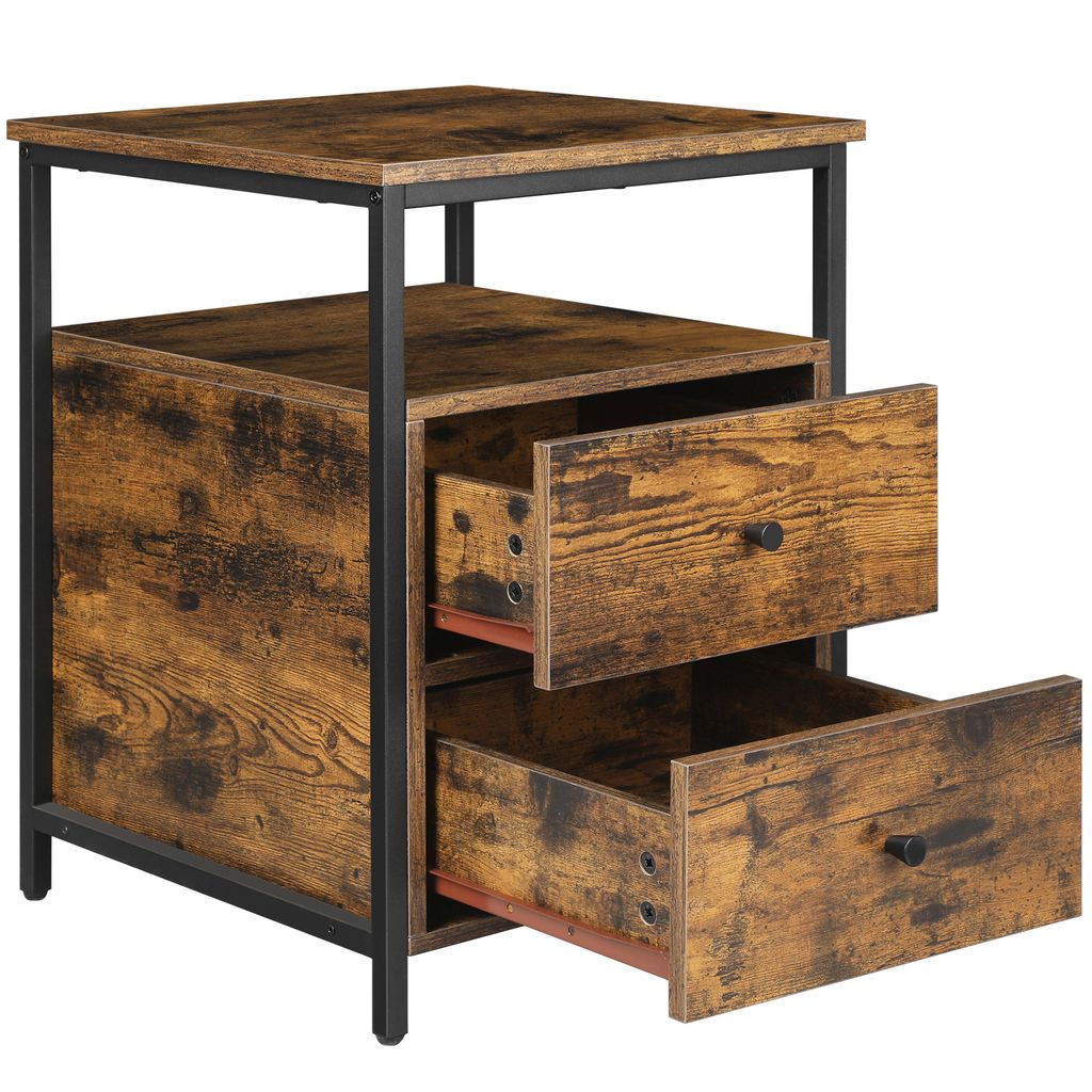 Nachttisch Schmal Nur 20 Cm Breit – Mit 2 Schubladen & Ablagefach, Massivem Holz, Kabeldurchlass, Ideal Für Kleine Schlafzimmer