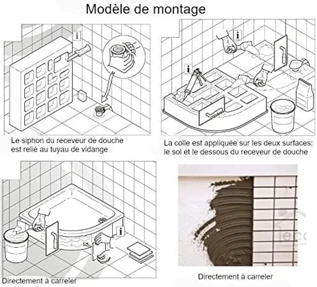 Bac à Douche Rectangulaire Profond 100x80 cm ECOLAM avec Support