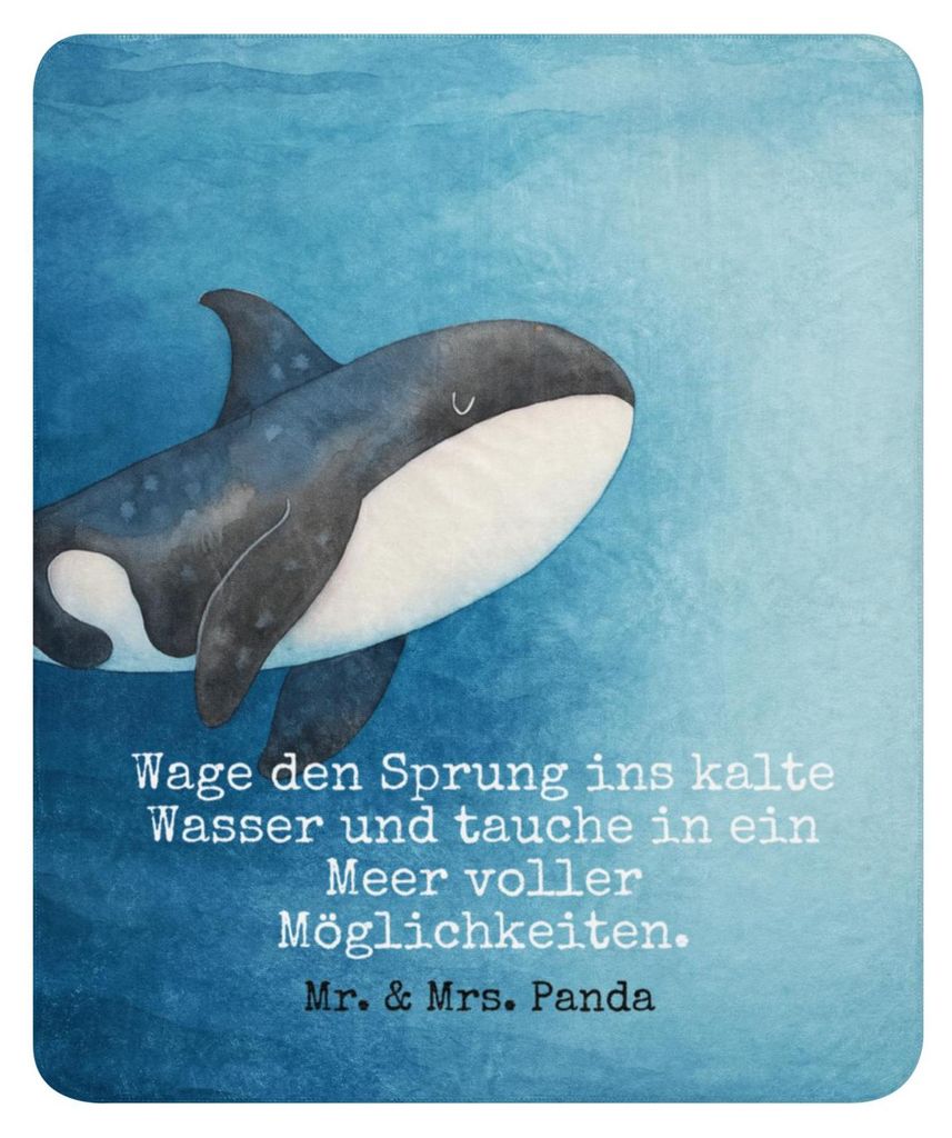 Mr. & Mrs. Panda Decke Orca Design 130 x 155 cm - Weiß - Geschenk, Wohndecke, Büro, Meer, Kuscheldecke, Motivation, Arbeit, Tagesdecke, Orcas, W...