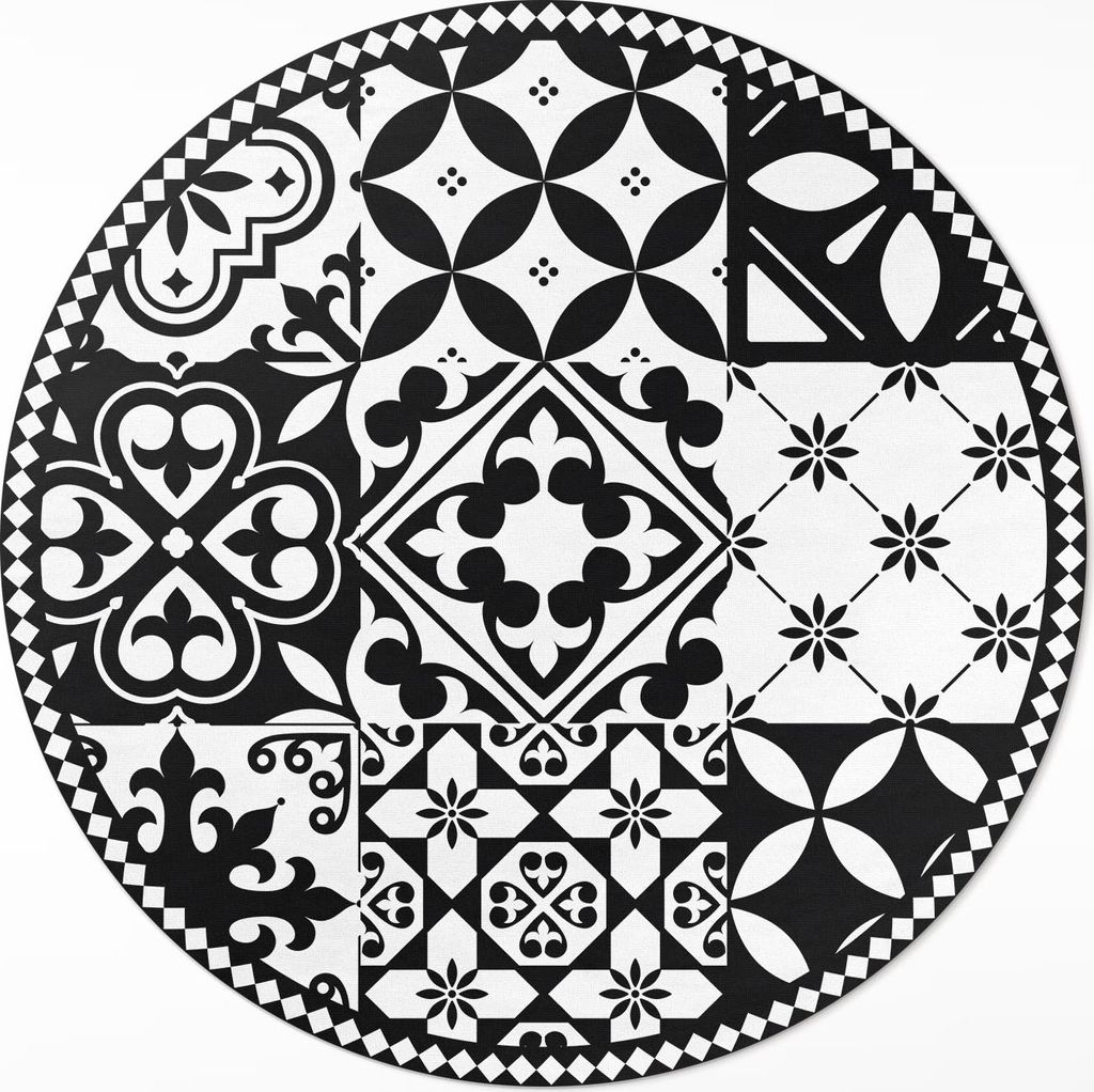 Monochrome dekorative Fliesen – Vinyl Fußmatte – Ø 140cm – Rutschfest – Pflegeleicht & Langlebig