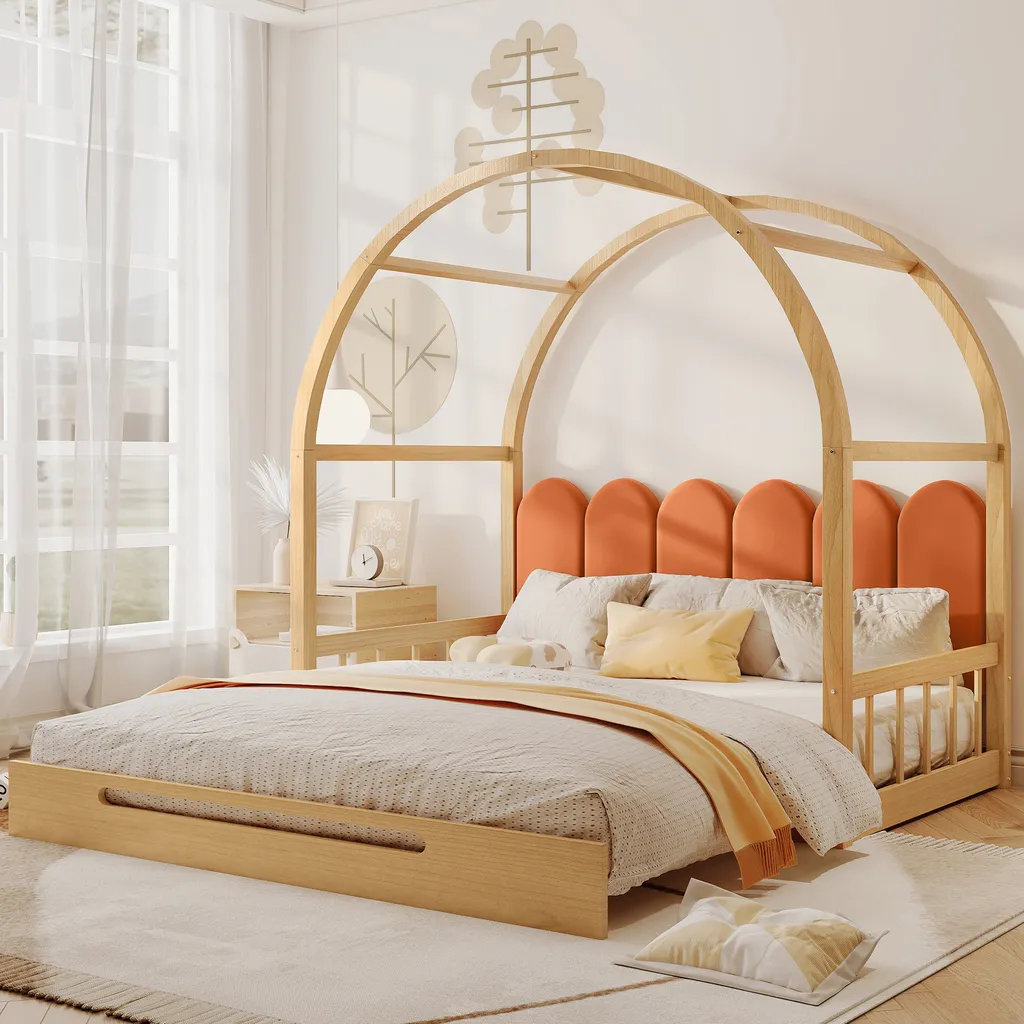 Lit de Maison en Bois Massif 140x200cm Extensible avec Protection Latérale