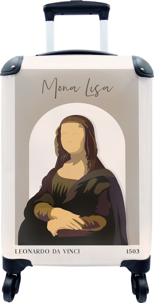 MuchoWow MuchoWow Koffer Handgepäck Trolley Rollkoffer Kleine Reisekoffer mit 4 Rollen - Pastell - Mona Lisa - Braun - Alte Meister - Cabin Si...