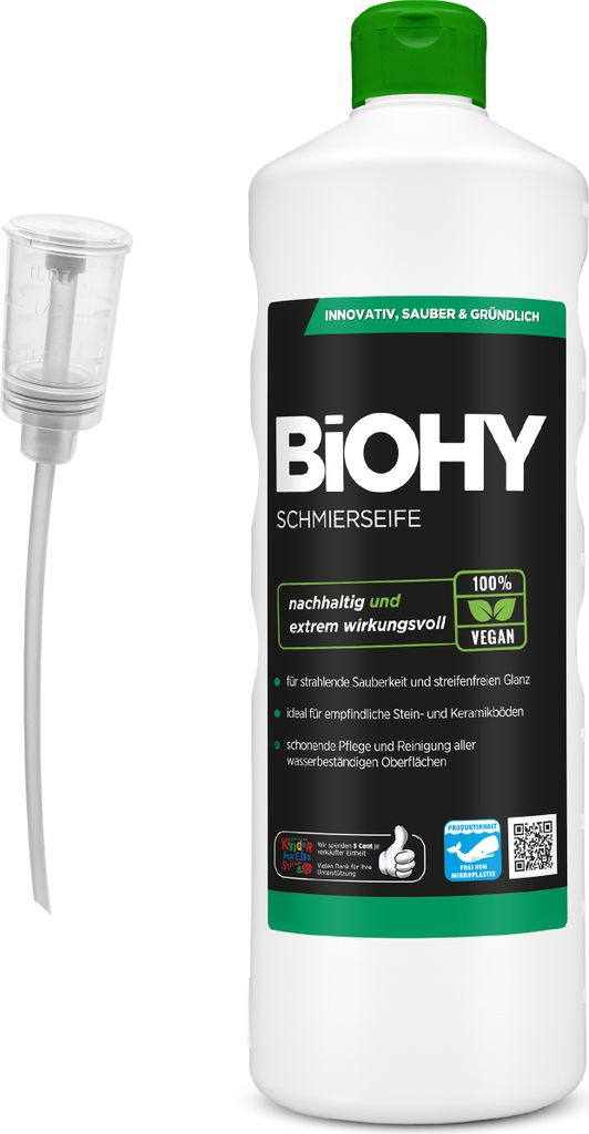 BiOHY Schmierseife (1l Flasche) + Dosierer | Fußbodenreiniger KONZENTRAT | Natürliche Inhaltsstoffe | anwendbar auf allen empfindlichen Oberfläc...