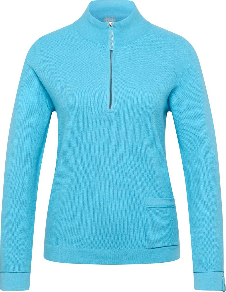 Rabe Damen Pullover in Türkis, Größe 50, mit Reißverschluss-Stehkragen und figurbetonter Passform