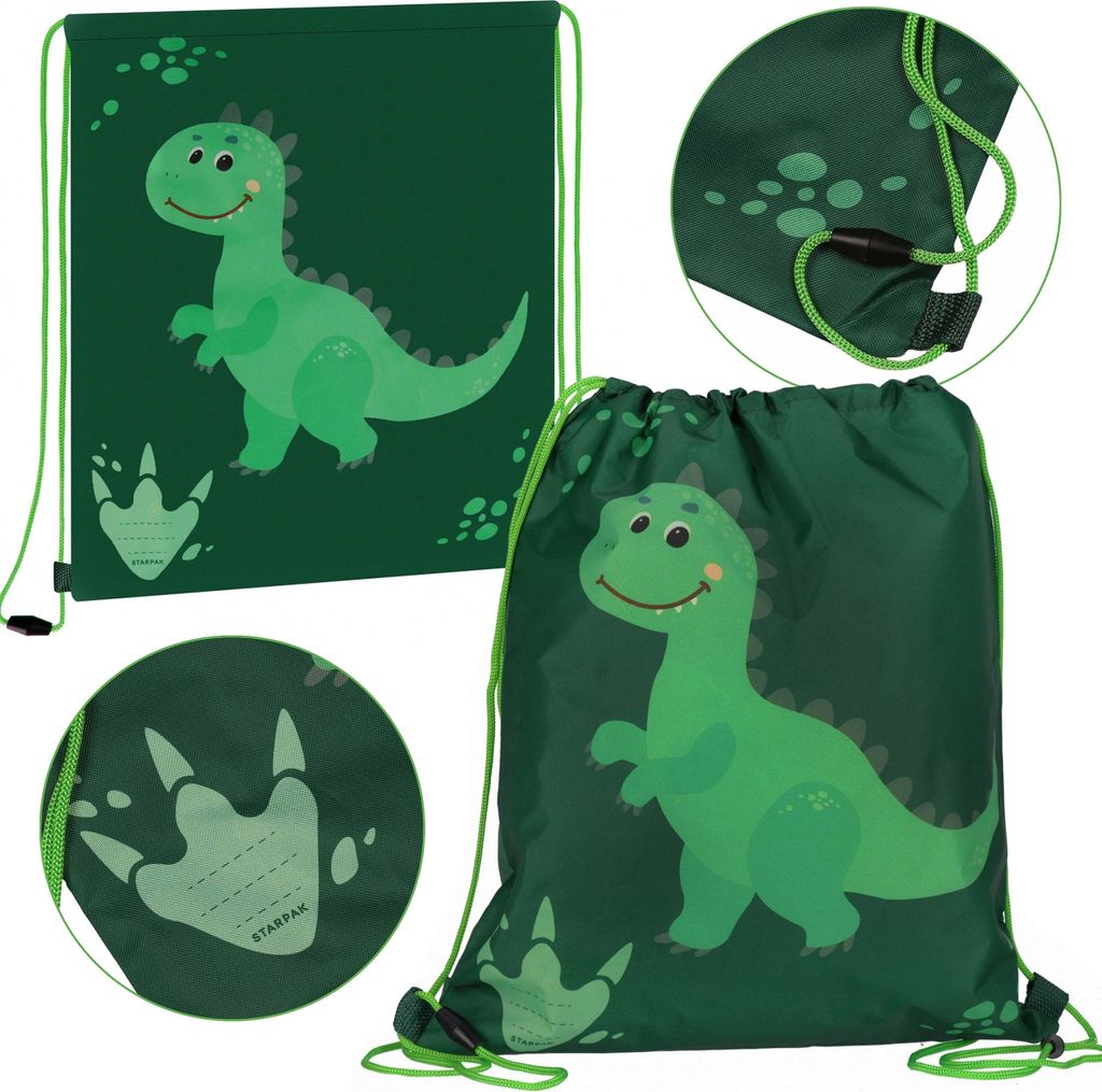 Grüner Schuhbeutel, Leibeserziehung, Dinosaurier Schulranzen für Jungen 32x38 cm