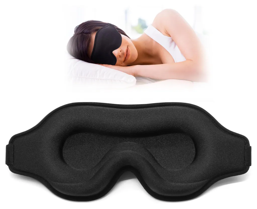 Masque de voyage avion et repos 3D avec bouchons d'oreilles, noir confort