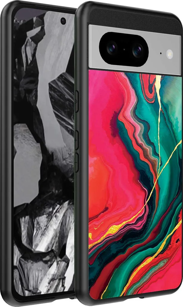 Adatta per Google Pixel 8A Custodia per telefono con stampa marmo rosso verde - TPU Backcover Case Red Green Marble Design - Smartphonica