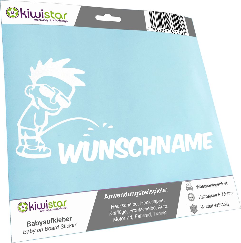 Kiwistar - Autoaufkleber - Piss on Wunschname - Junge mit Sonnenbrille - 24 cm - weiß - Pissmännchen - Aufkleber für Auto, Laptop, Fahrrad, LKW,...