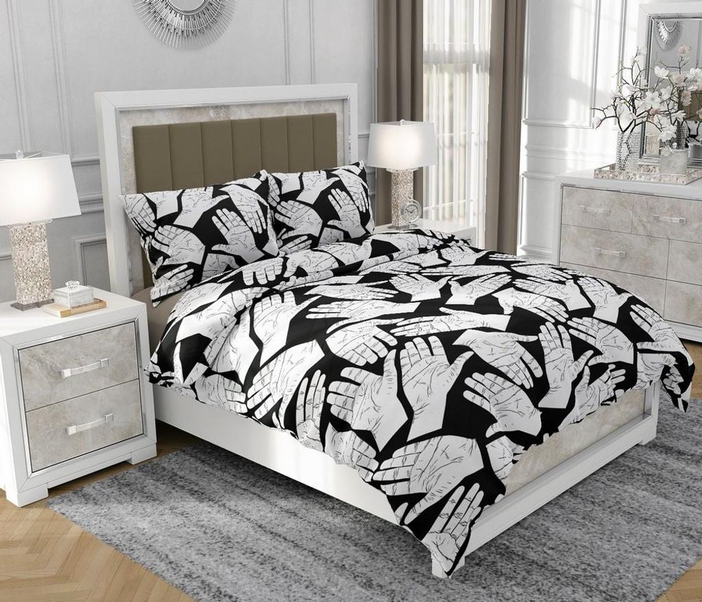 Bettwäsche 140x200 cm + 2x70x80 cm, 3-teilig, 100% Baumwolle, Satin, Reißverschluss, abstrakt, Schwarz - SOVIO | So.0033
