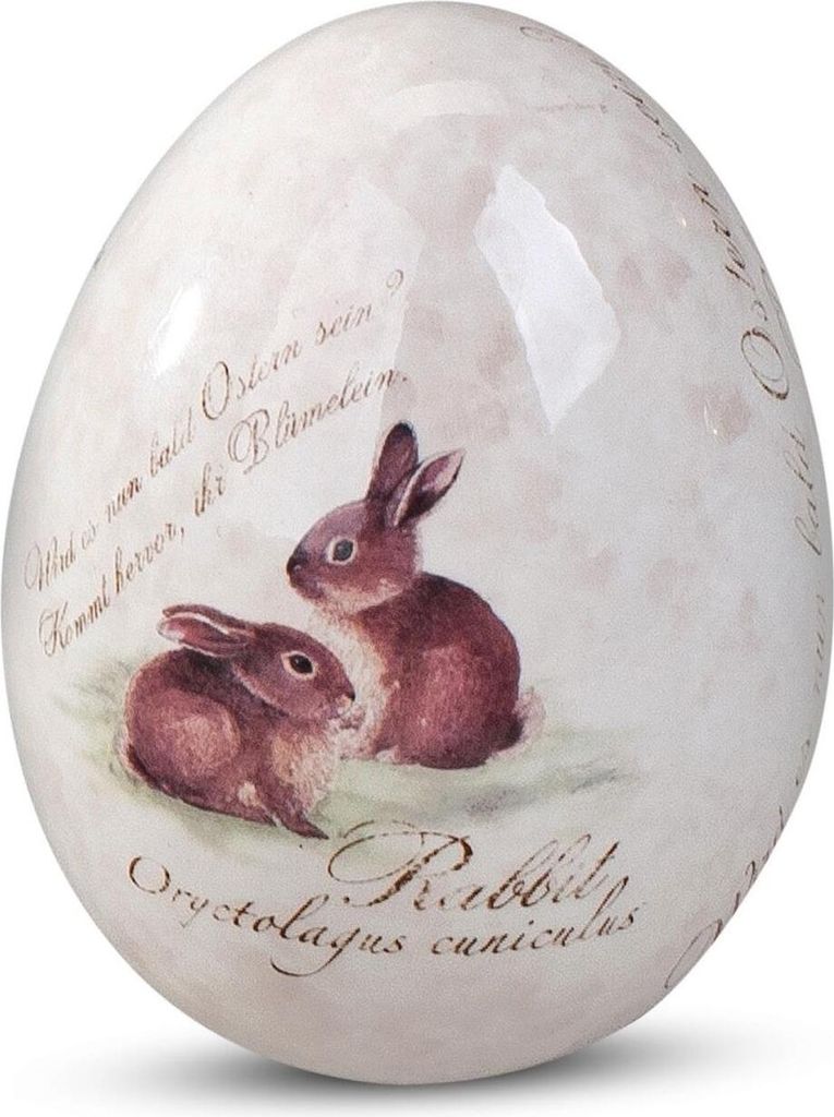 Dekoobjekt Ei FROHE OSTERN mit Hasen H. 10cm creme braun Produktbild 