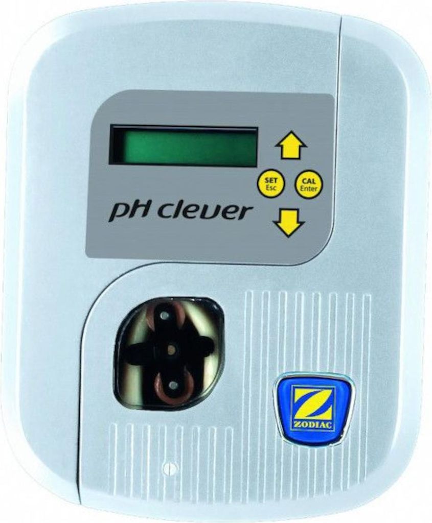A close-up of a Zodiac pH Clever device, a water quality testing instrument.