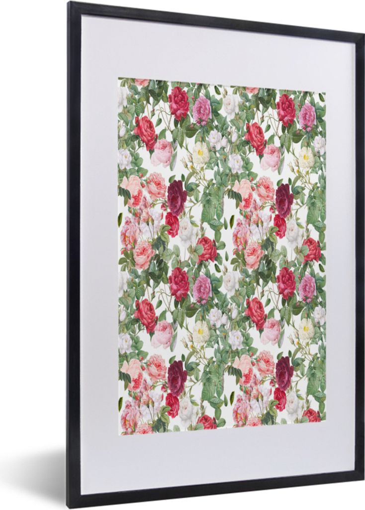 MuchoWow MuchoWow Gerahmtes Poster Blumen - Vintage - Rosen 40x60 cm - Poster mit zchwarzem Bilderrahmen - Poster in Rahmen
