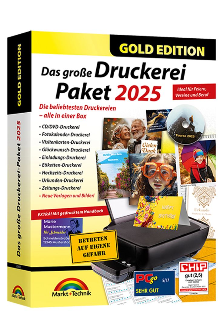 Das große Druckerei Paket 2025 - Einladungen, Glückwunsch Karten, Etiketten, CD-DVD Labels, Visitenkarten für Windows 11, 10, 8.1, 7