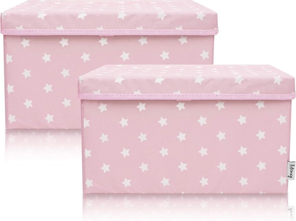 Set von 2 Aufbewahrungsboxen für Kinder, 37 x 25 x 21 cm, Aufbewahrungskorb für Kinderzimmer und Wohnzimmer, Aufbewahrungskiste für Kinder, rosa...