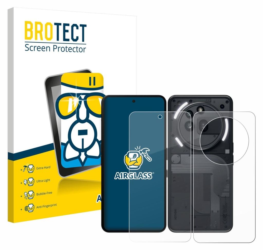 A product shot of a screen protector packaging and the screen protector itself, along with a depiction of a smartphone.