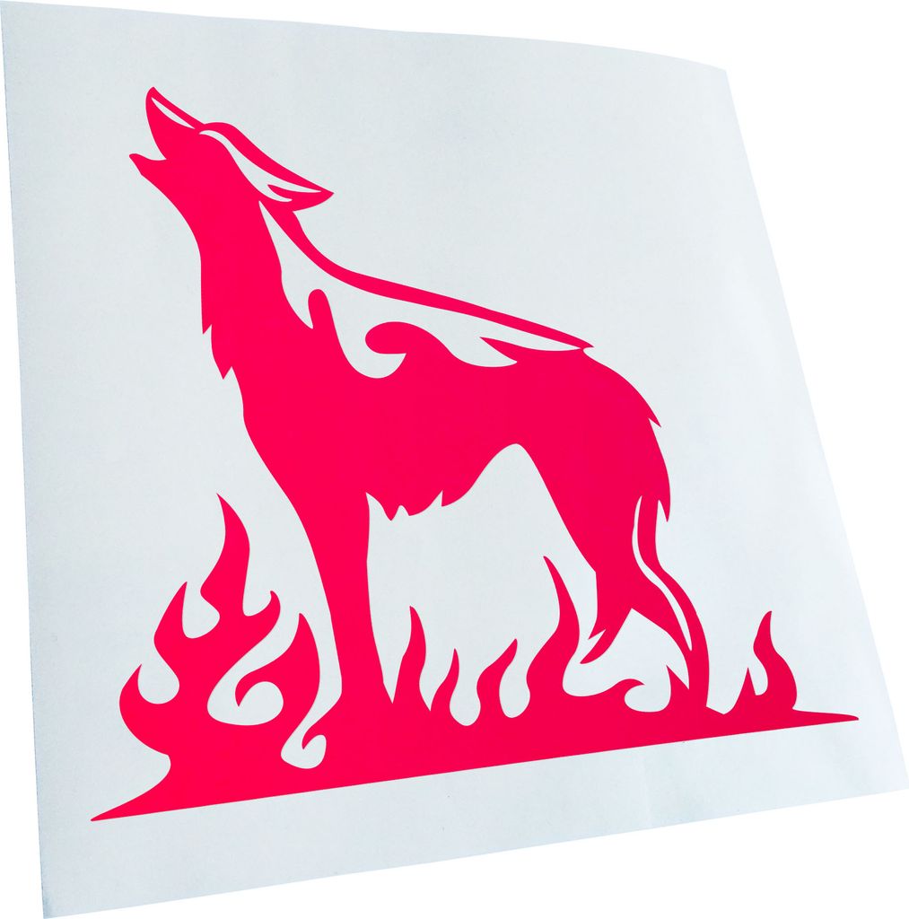 Kiwistar - Autoaufkleber - neonpink - 30 x 30 cm - Flammenwolf - Heckscheibenaufkleber - Aufkleber für Auto Kfz Fahrrad, LKW, Truck Mofa