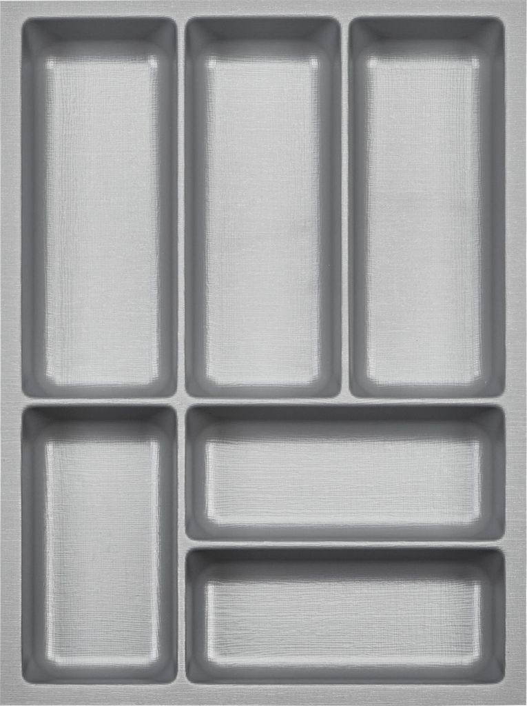ORGA-BOX III Besteckeinsätze Tiefe 473 mm, Höhe 50,5 mm silbergrau Schubladeneinsätze Breite 341 mm für Schubladen 450 mm Canvas-Struktur