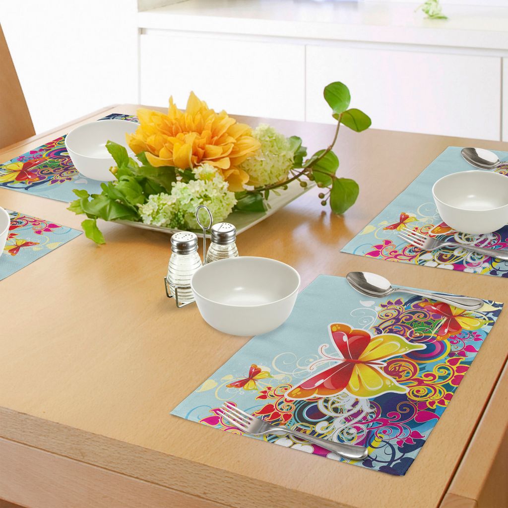 ABAKUHAUS Bunt Platzmatten, Schmetterlinge und Florale Ornamanets Fantasy Design Bunte lebendige Wings Artwork, Tiscjdeco aus Farbfesten Stoff für...