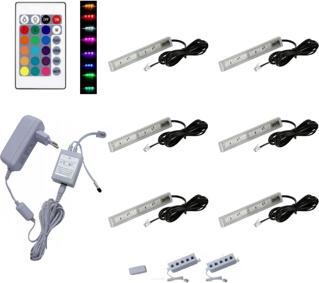 QLS LED RGB 6 Set Glasbodenbeleuchtung Lichtleiste 12V Produktbild 