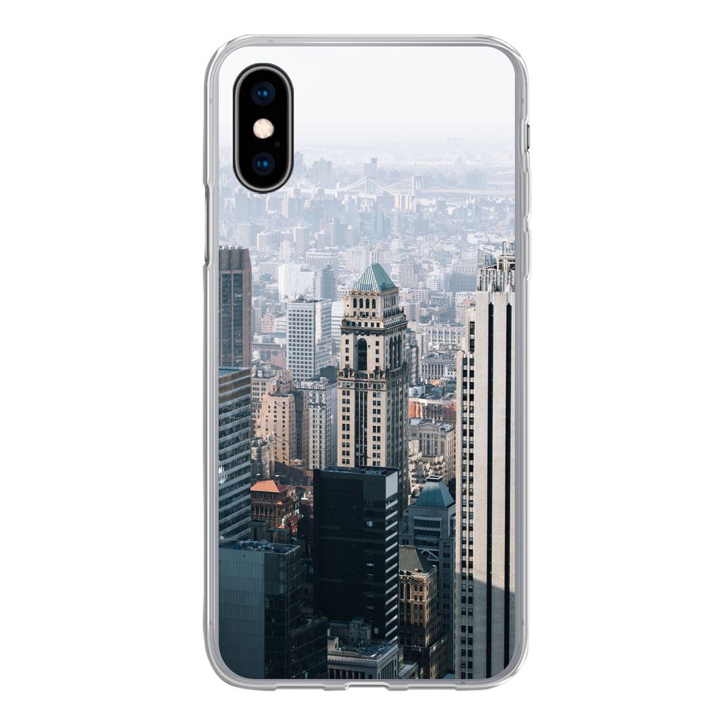 MuchoWow Handyhülle Schutzhülle Hülle für iPhone X New York - Skyline - Nebel Silikon Softcase Handy Hülle - Handyhülle