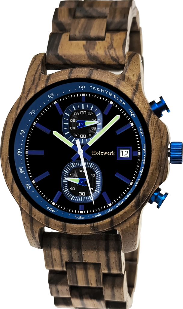 Holzwerk BOCHUM Herren Holz Uhr Chronograph & Tachymeter, Produktbild 