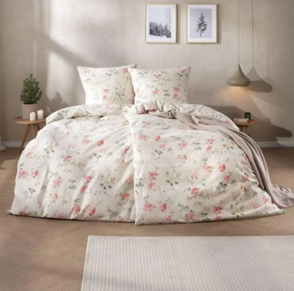 Linge de lit anti-froid Estella 155x220 en soie flanelle roses douces