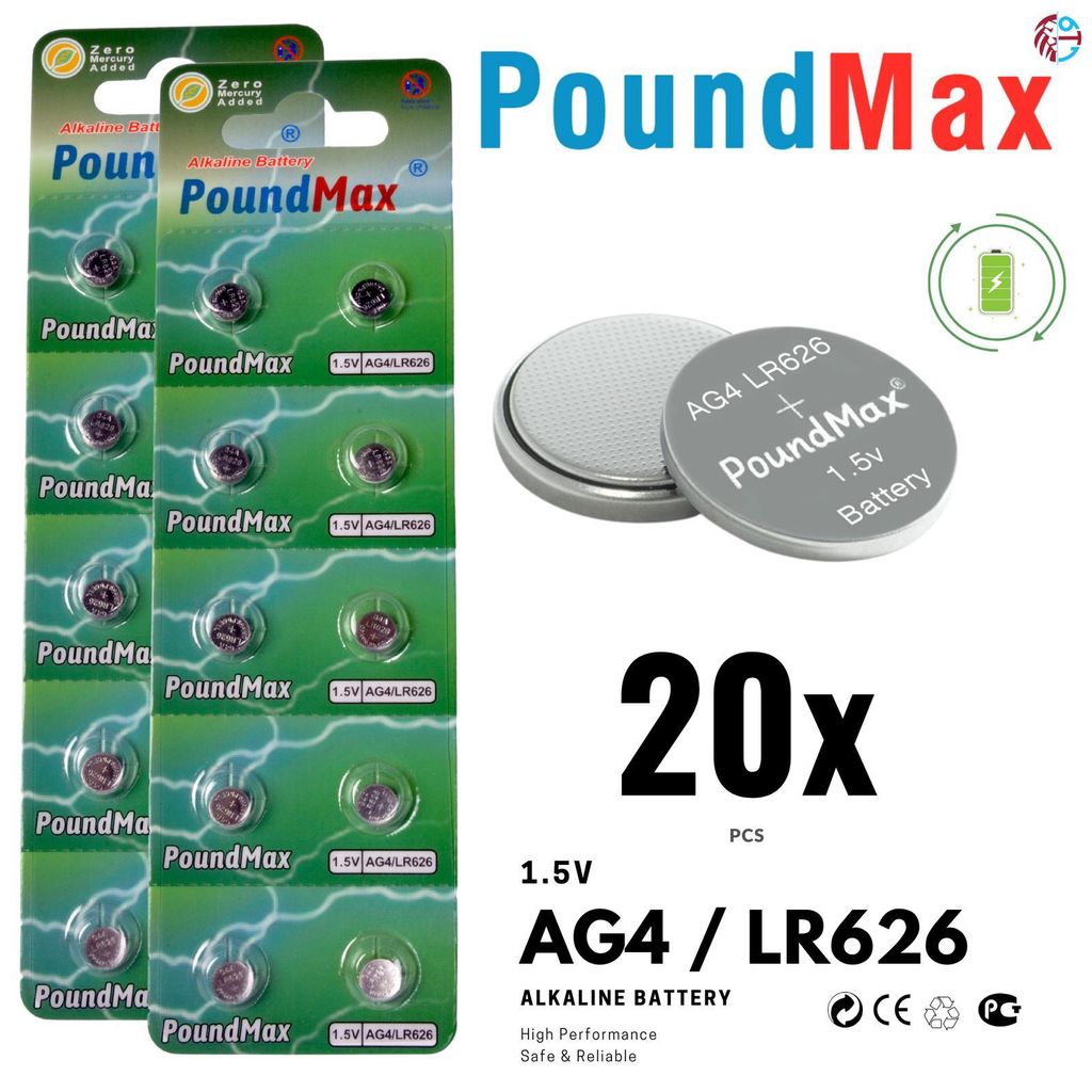 20x AG4 376/377 LR66 SR626 SR626SW 1,5 V PoundMax Alkaline Produktbild 