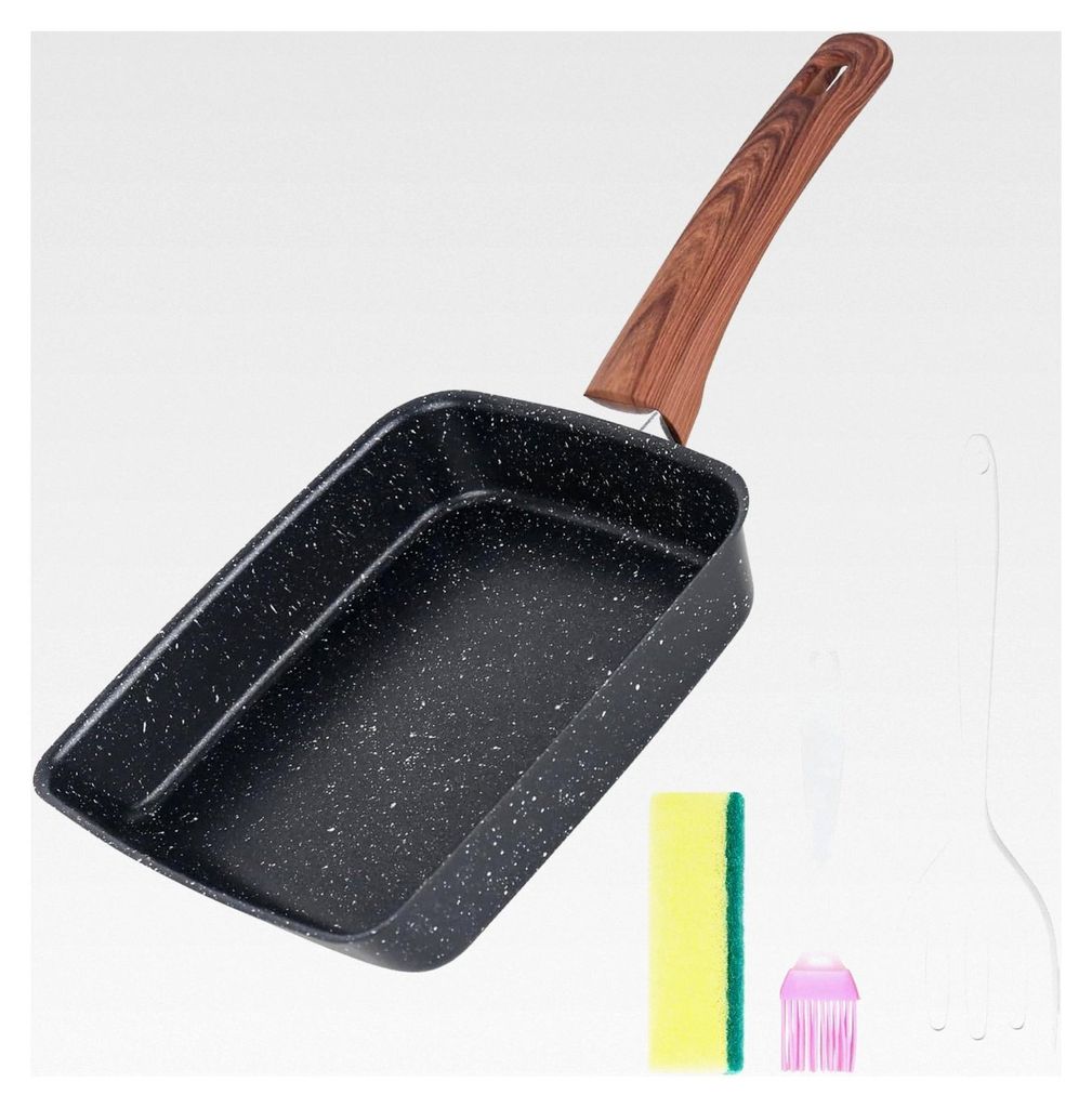 Tamagoyaki Pfanne für Induktion, Eierpfanne mit Silikonspatel, Pinsel und Schwamm, Antihaft-Beschichtung, Omelettpfanne für alle Herdarten, Backo...