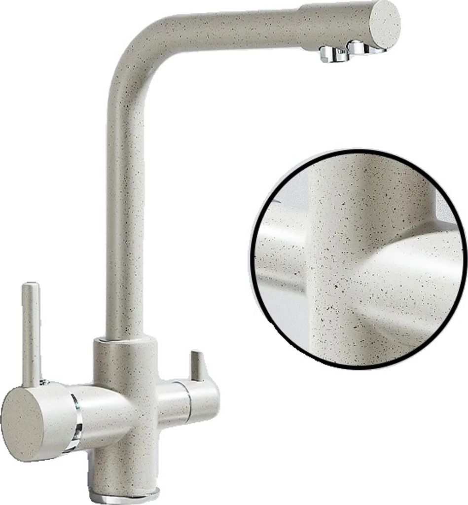 Gefilterter Küchenwasserhahn, Messingkonstruktion, Dual-Handle-Steuerung, Beige mit Punkt