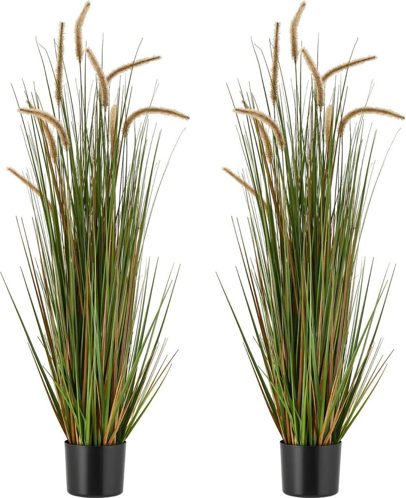 Kunstpflanzen Schachtelhalm Schilfgras im Topf - 2er-Set - Höhe 119 cm - PVC - Naturgetreu - Für Haus Garten Büro - Grün