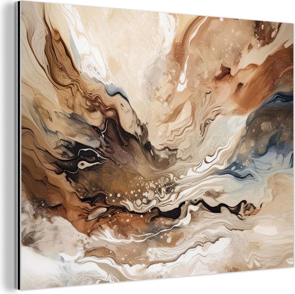 MuchoWow Wanddekoration Metall Metallbild Wandkunst 40x30 cm Abstrakt - Kunst - Farbe - Beige - Modern MuchoWow Aluminium Gemälde - Dekoration Woh...