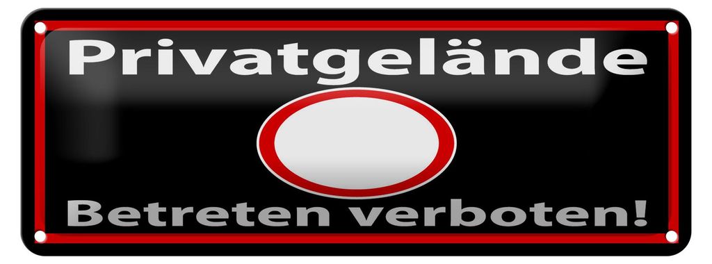 Blechschild Hinweis 27x10 cm Privatgelände schwarzes Dekoration