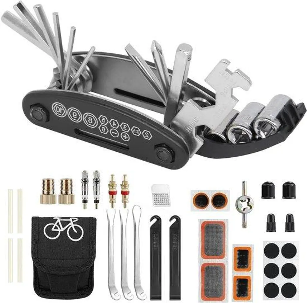 Multi-outil de vélo 16 fonctions noir pour réparation mécanique rapide
