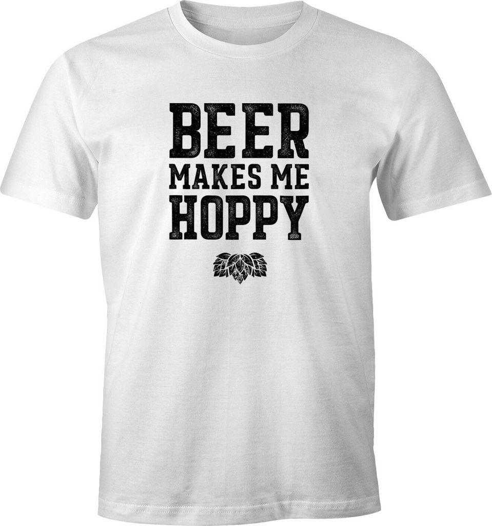 Herren T-Shirt Beer makes me hoppy Spruch Sprüche Quote Fun-Shirt Spruch-Shirt Bier Party-Shirt Moonworks weiß L