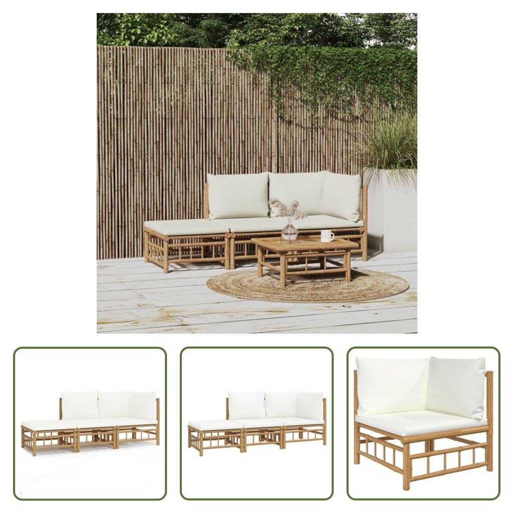 The Living Store 3-tlg. Garten-Lounge-Set mit Kissen Creme Produktbild 