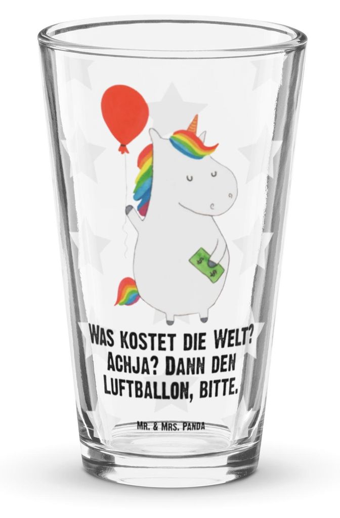 Mr. & Mrs. Panda Bierglas Einhorn Luftballon - Transparent - Geschenk, Unicorn, Geld, Cocktailglas, Glas, Wasserglas, Longdrinkglas, Tumbler, Einh...
