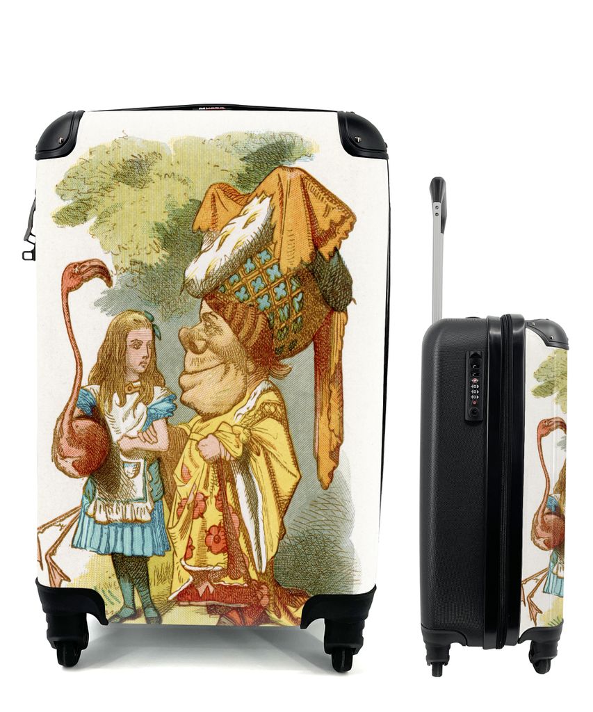 MuchoWow Koffer Handgepäck Trolley Rollkoffer Kleine Reisekoffer mit 4 Rollen - Vintage-Illustration Alice und der Flamingo - Cabin Size < 55x40...