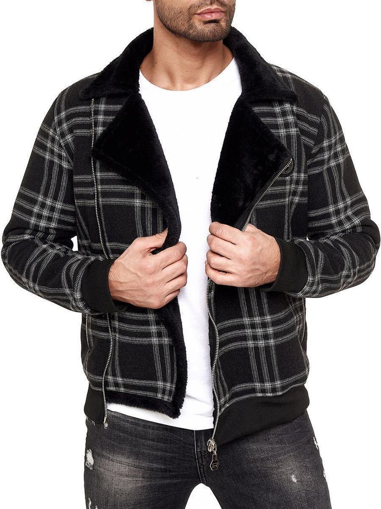 Red Bridge Herren Jacke Asymmetric Checkered Fur Schwarz XL