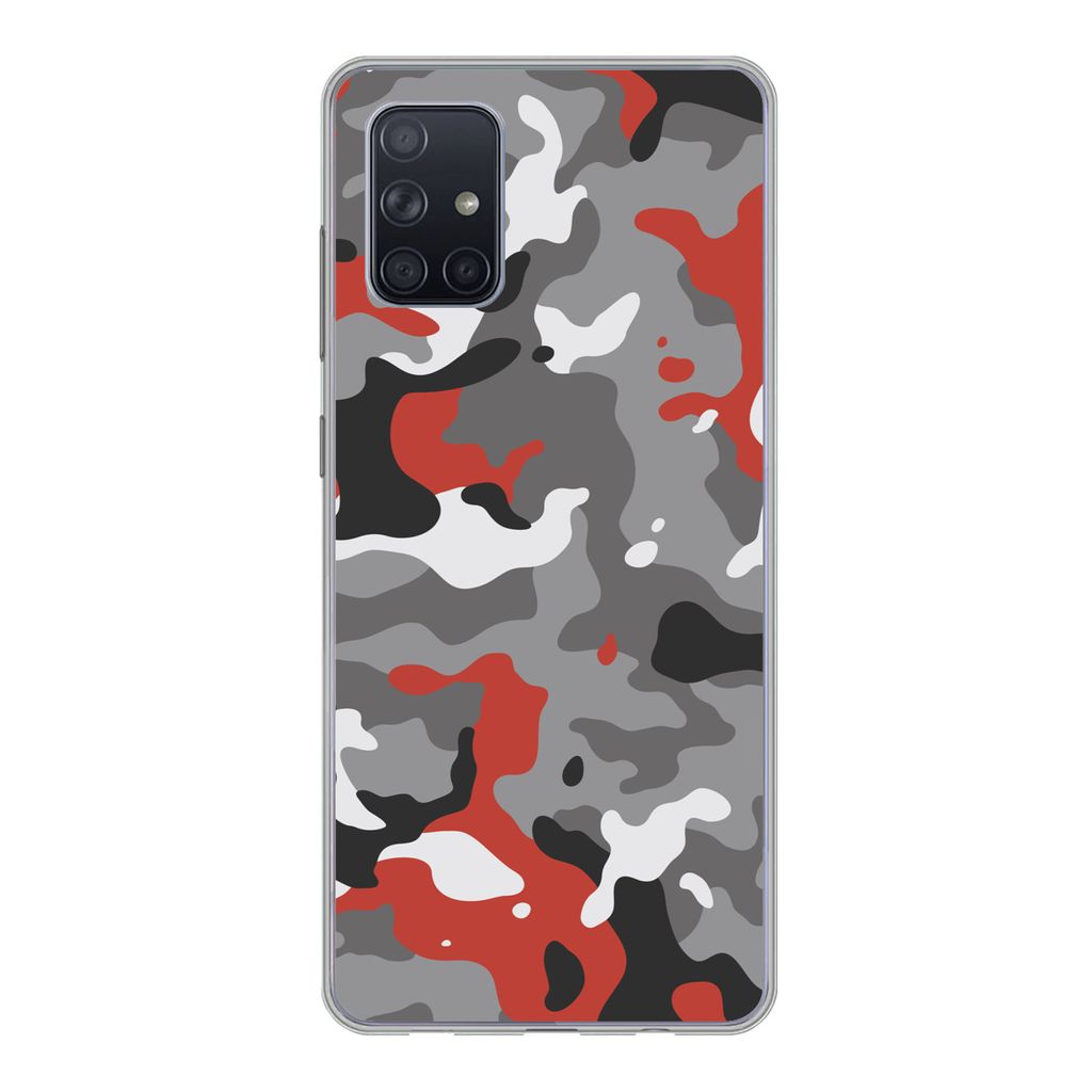 MuchoWow Handyhülle Schutzhülle Hülle für Samsung Galaxy A51 5G Camouflage-Muster mit roten Akzenten Silikon Softcase Handy Hülle - Abbildun...