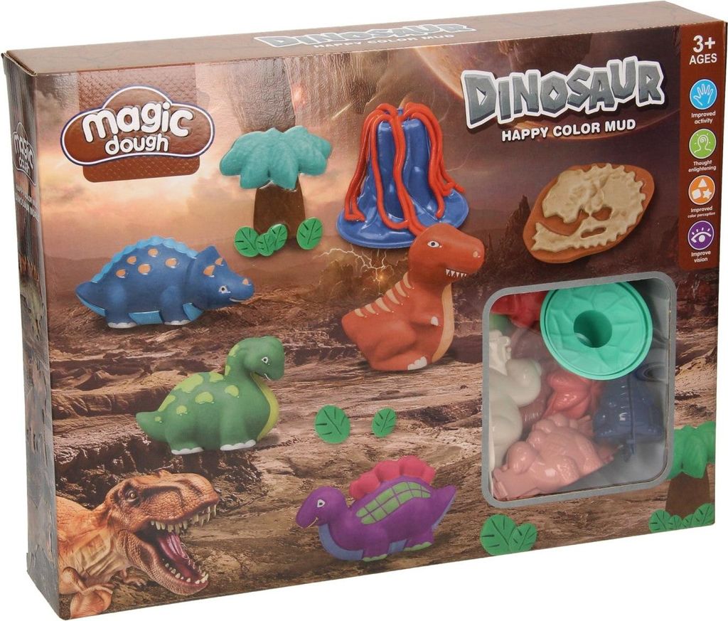 Dinowelt Knetset 17-teilig, 6 Tonfarben, verschiedene Formen & Werkzeuge, ab 3 Jahren