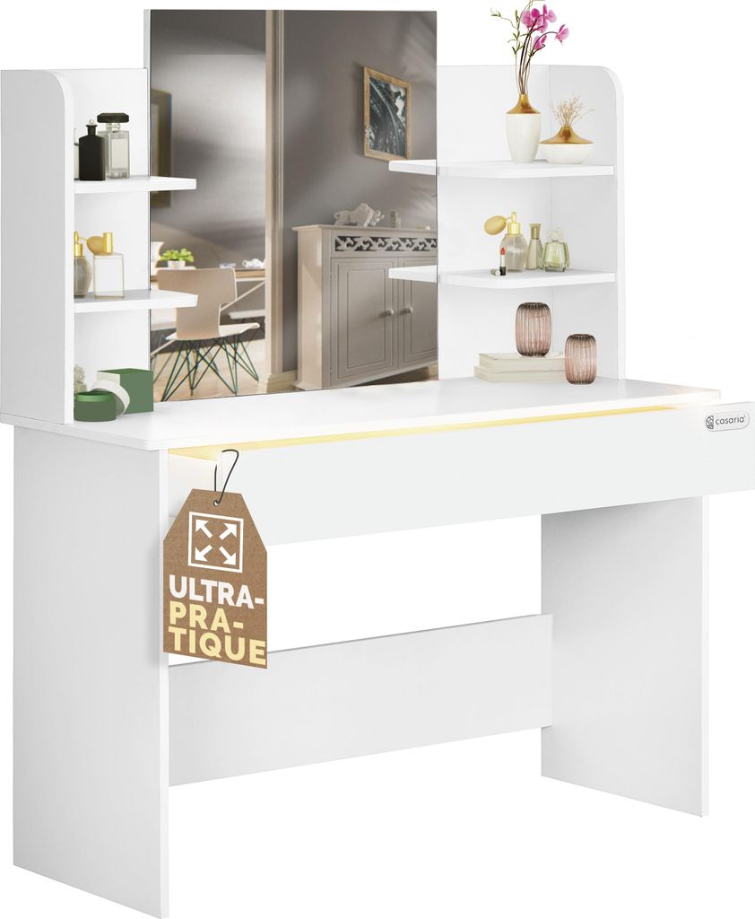 Casaria Coiffeuse Lucia Blanc tiroir LED table de Image du produit 