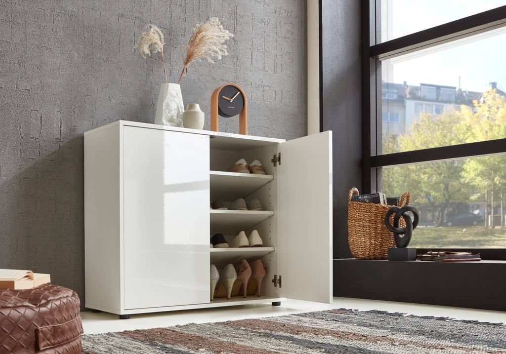 Schuhkommode / Kommode BEN 4 in weiß / weiß Hochglanz, Produktbild 