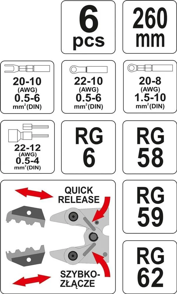 Kit de Pince à Sertir Multi-usage avec 5 Mâchoires pour Cosses Électriques - 5