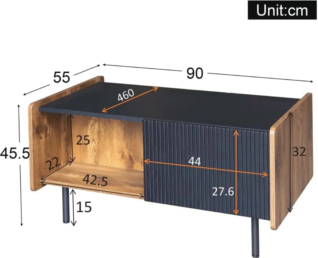 Table Basse de Salon avec Portes et Compartiments de Rangement Noir Mat - 2