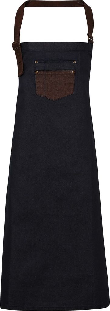 Premier Unisex Denim-Latzschürze Division für Erwachsene, gewachster Look, Kunstleder RW6234 (Einheitsgröße) (Indigo/Brauner Denim)