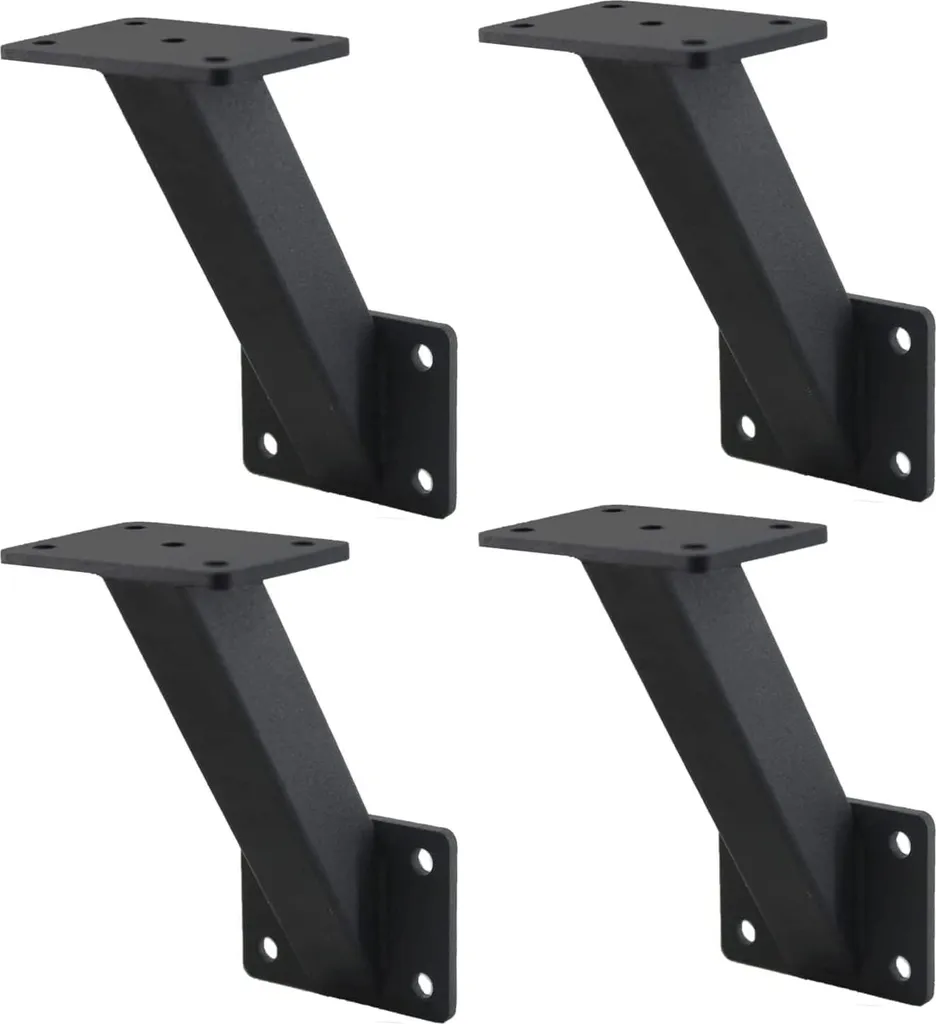 Console de rampe d'escalier en acier noir - Fixation murale 4 unités