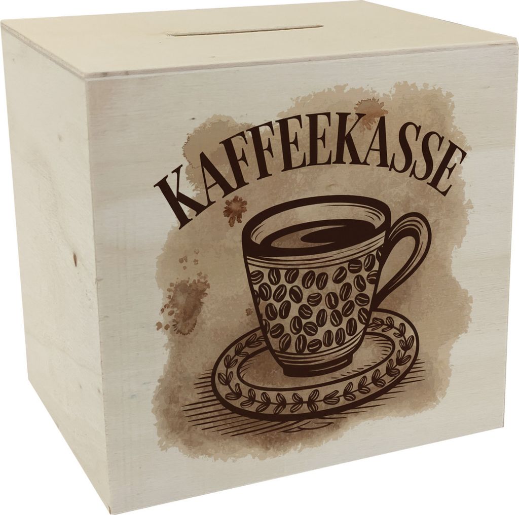 Kaffeetasse mit Kaffeebohnen - Kaffeekasse Spardose aus Holz