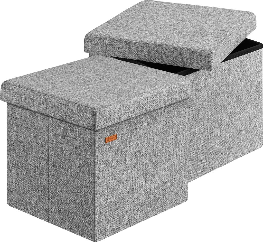 CASARIA Hocker mit Stauraum 2er Set Grau Faltbar Deckel Leinen- Optik Gepolstert 38x38cm Schlafzimmer Wohnzimmer Flur Sitzhocker Fußhocker Polst...
