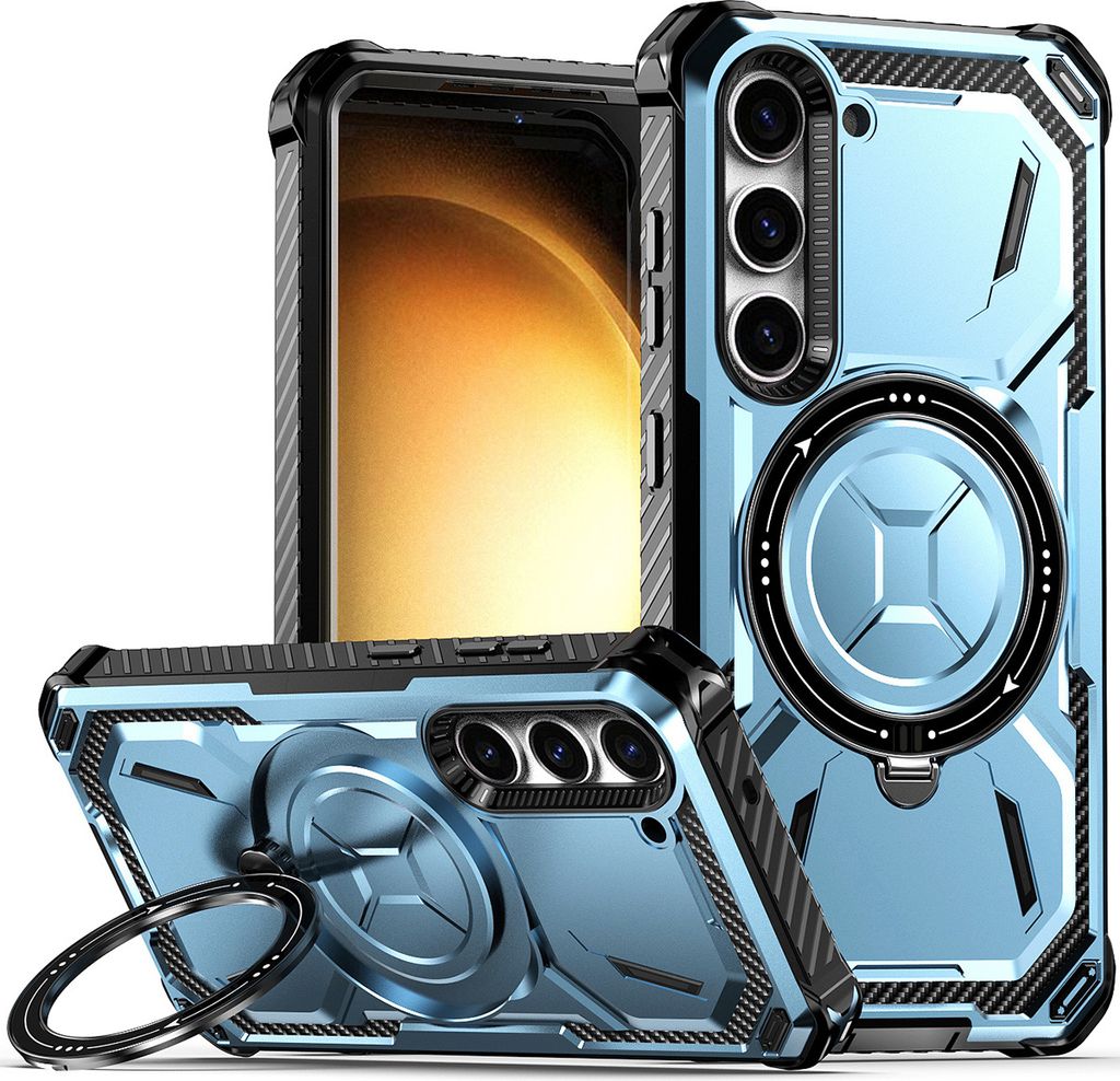 Schutzhülle für Samsung Galaxy S23+ Dual Layer Magnetisches Kickstand Hülle, Kompatibel mit Magsafe Ladegerät Blau